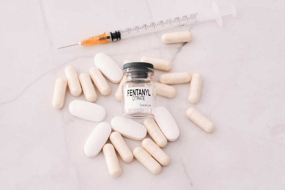 A fentanyl bottle or pills that might have caused exposure in a baby with fetal fentanyl syndrome.
