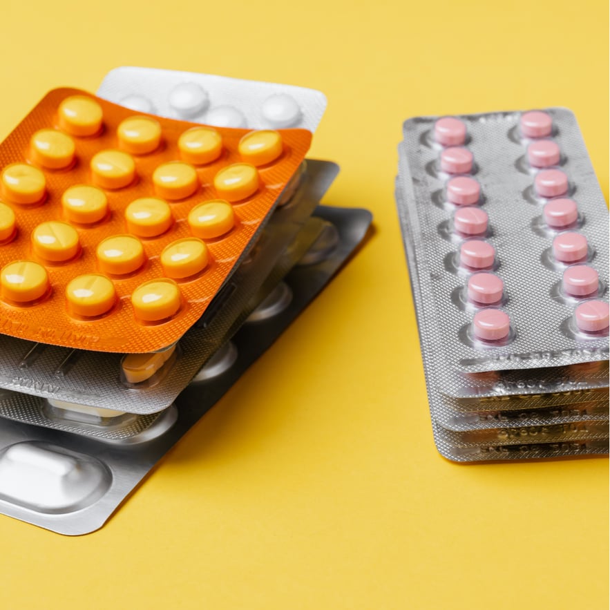 Blister packs of different medications. Mixing gabapentin and tramadol is risky and requires medical supervision