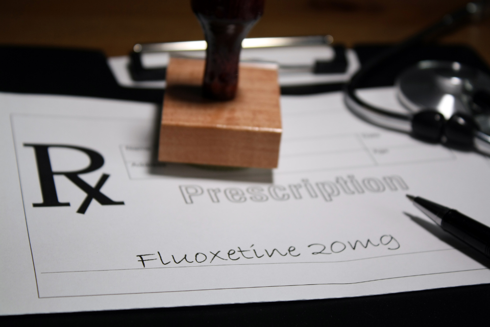 Prescription for fluoxetine (Prozac) 20mg, a commonly prescribed antidepressant. Avenues Recovery