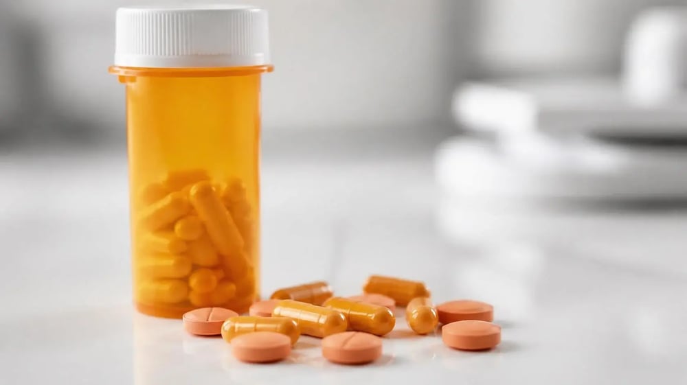Orange prescription bottle with pills representing how long Adderall stays in your body.