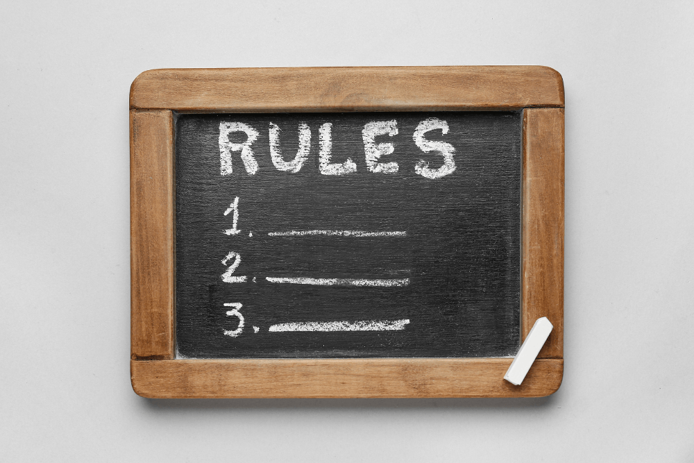 Blackboard with ‘Rules’ and numbered list. Can you visit someone in rehab? Learn the rules beforehand.