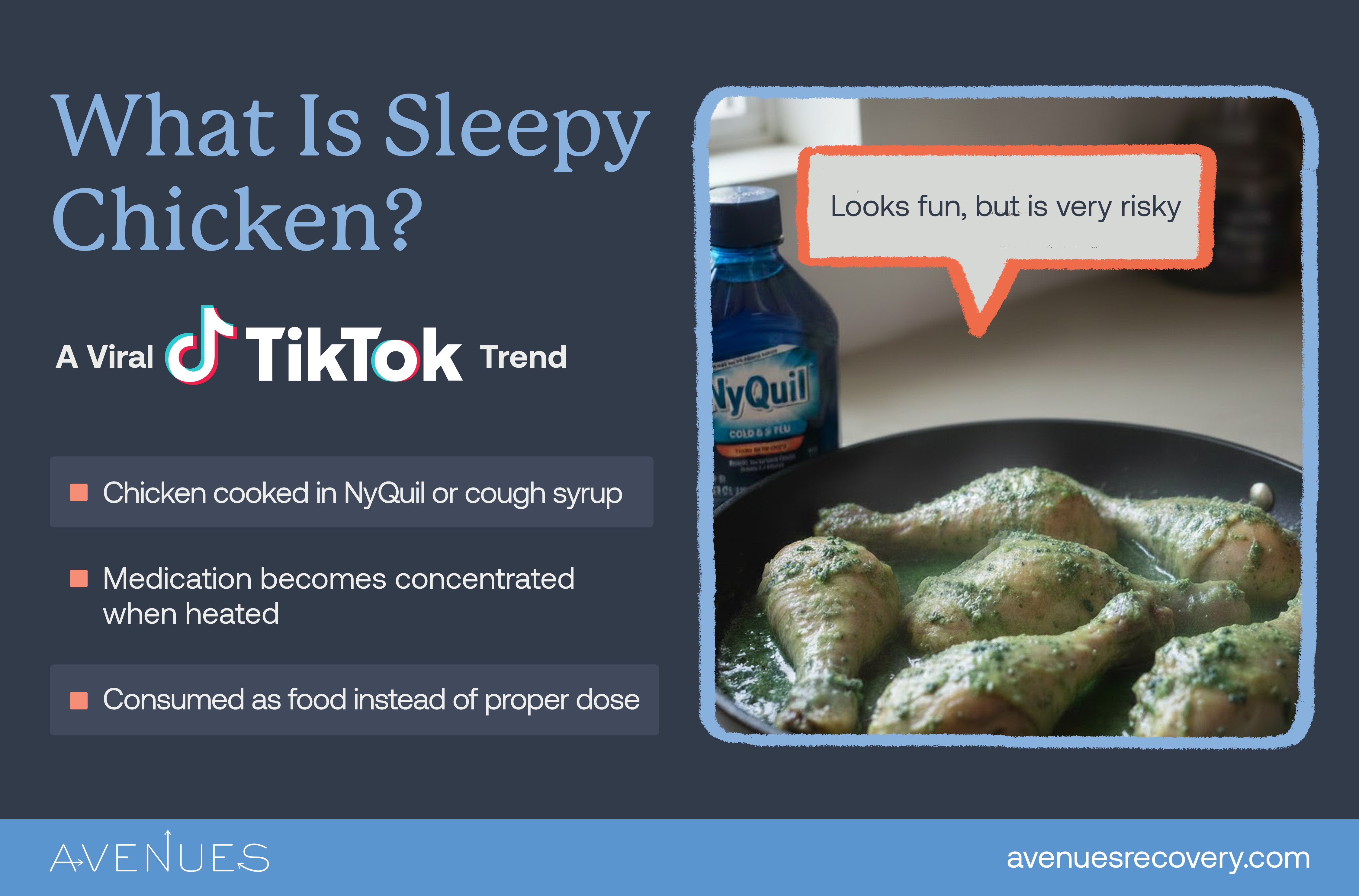 Infographic of what is sleepy chicken as Avenues Recovery explores Sleepy Chicken Tik Tok Challenge