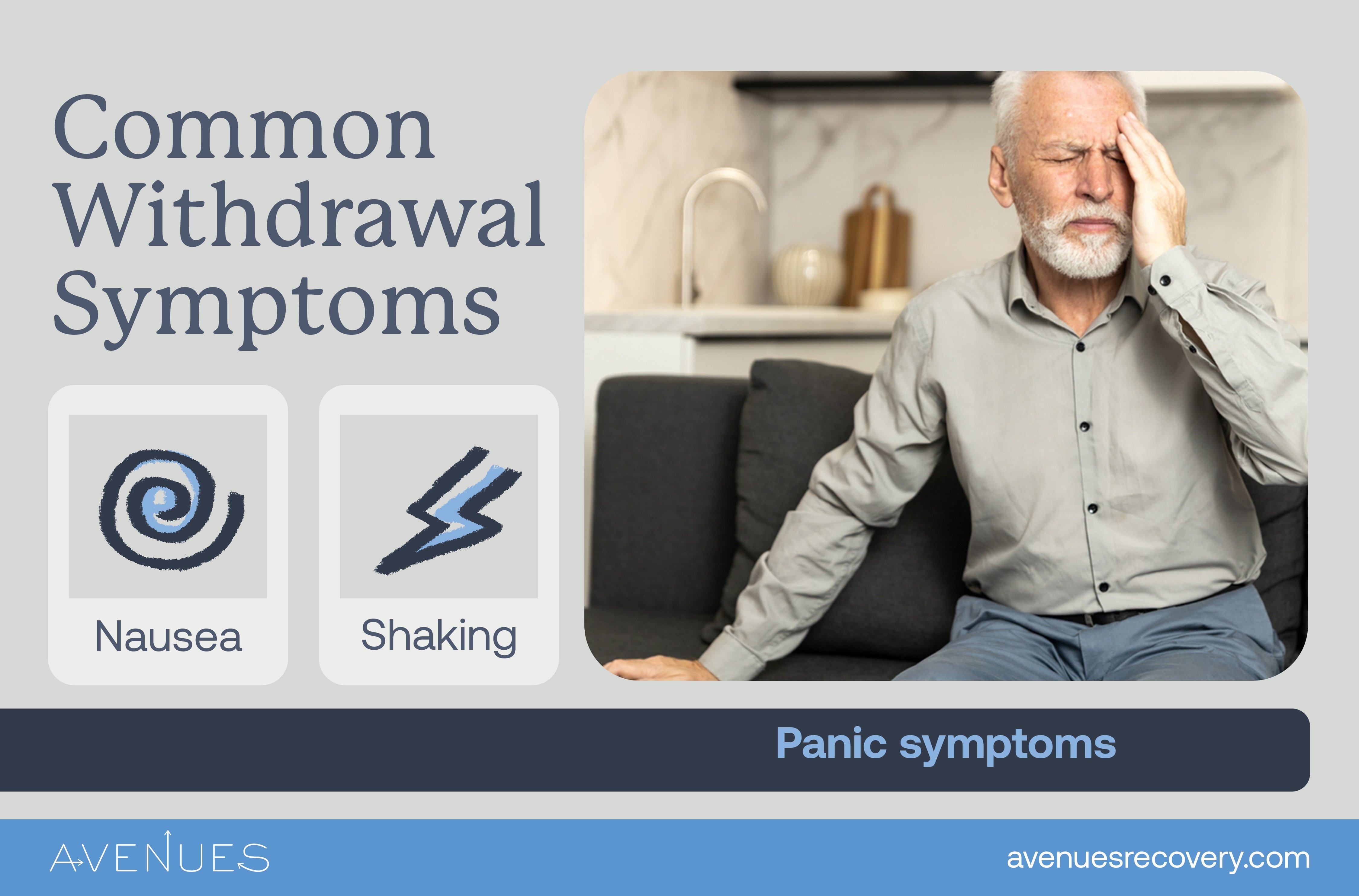 Infographic of common withdrawal symptoms as Avenues Recovery explores detox from drugs and alcohol