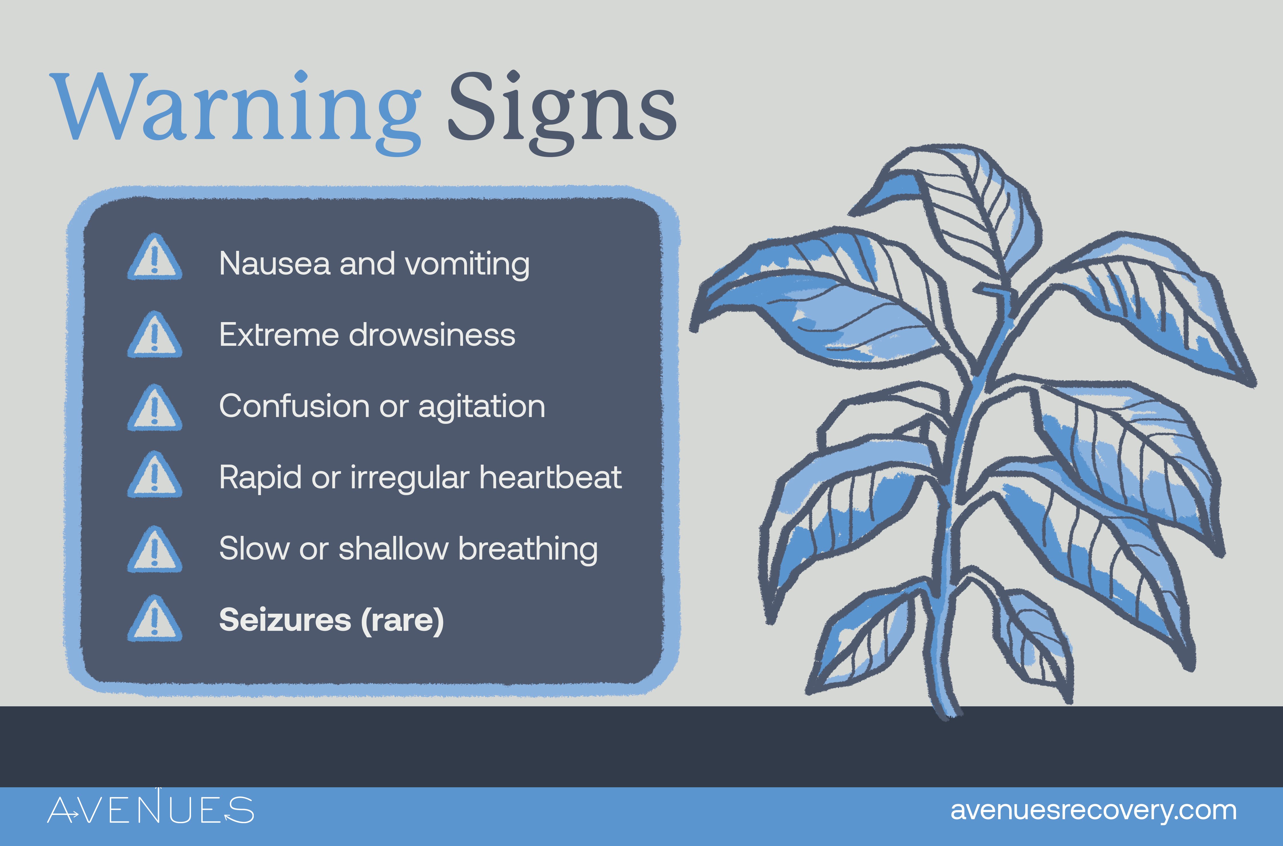 Infographic of warning symptoms as Avenues Recovery explores Kratom overdose