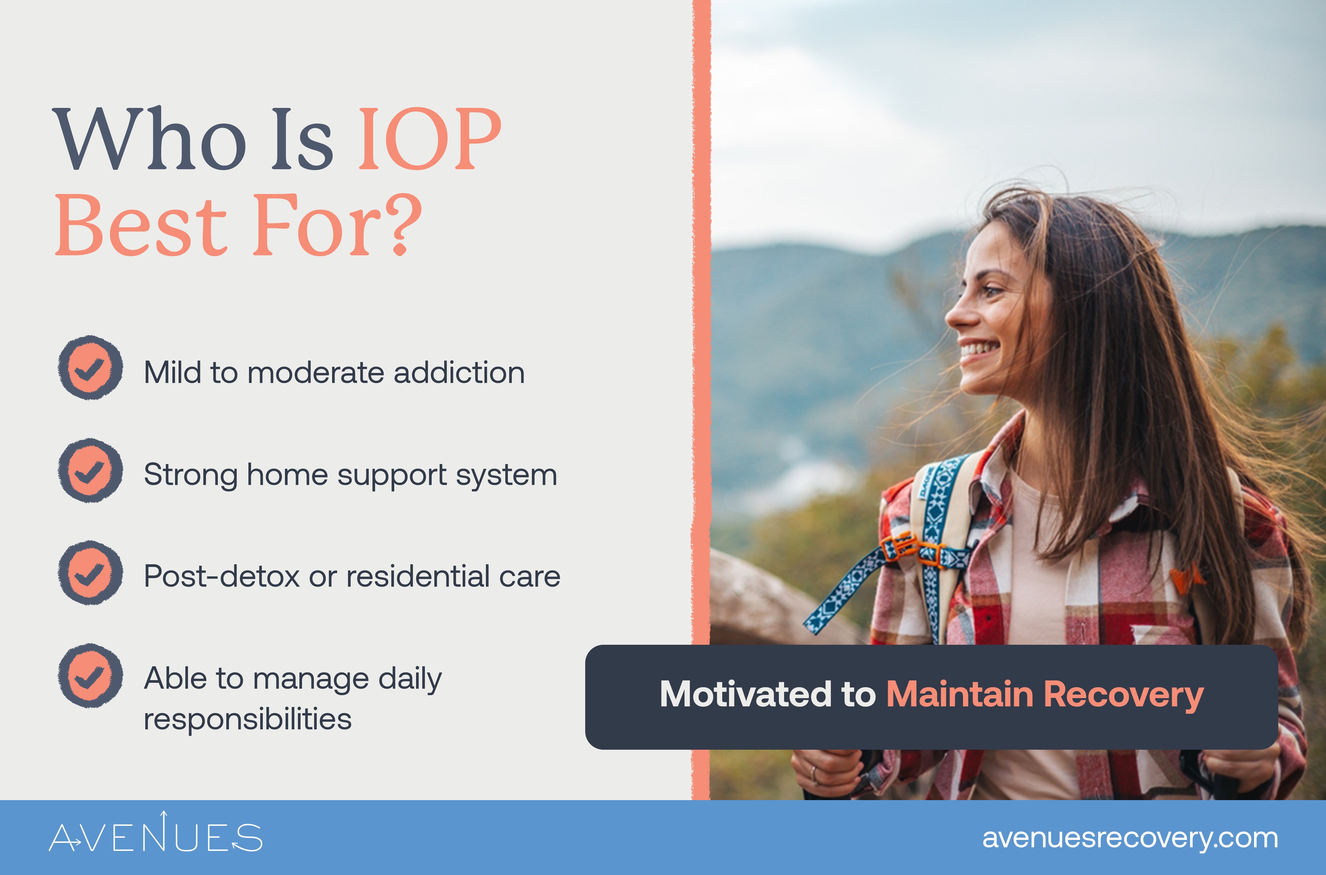 Infographic of who is IOP best for as Avenues Recovery explores IOP