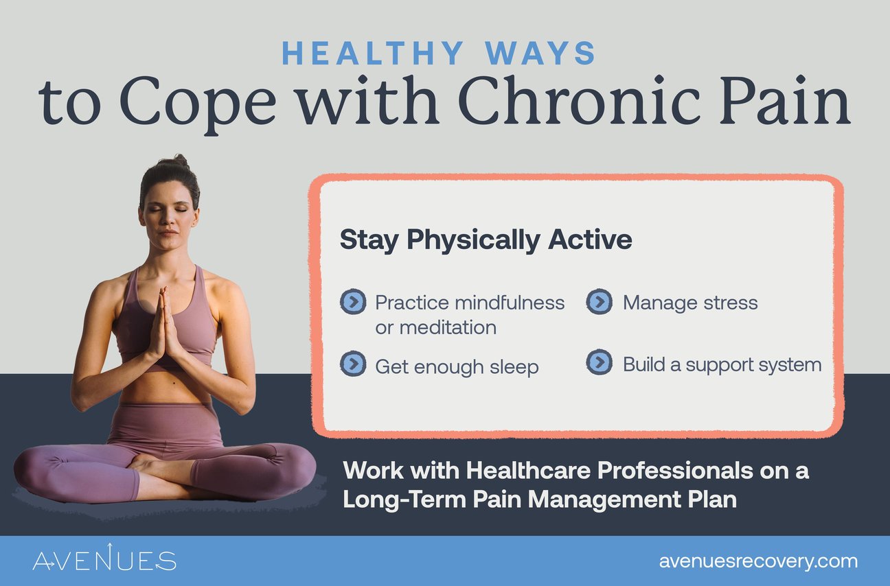 Infographic of healthy ways to cope with chronic pain as Avenues Recovery explores natural pain relief ideas
