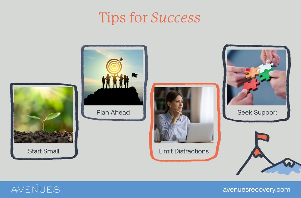 Infographic of tips for success as Avenues explores Dopamine Detox