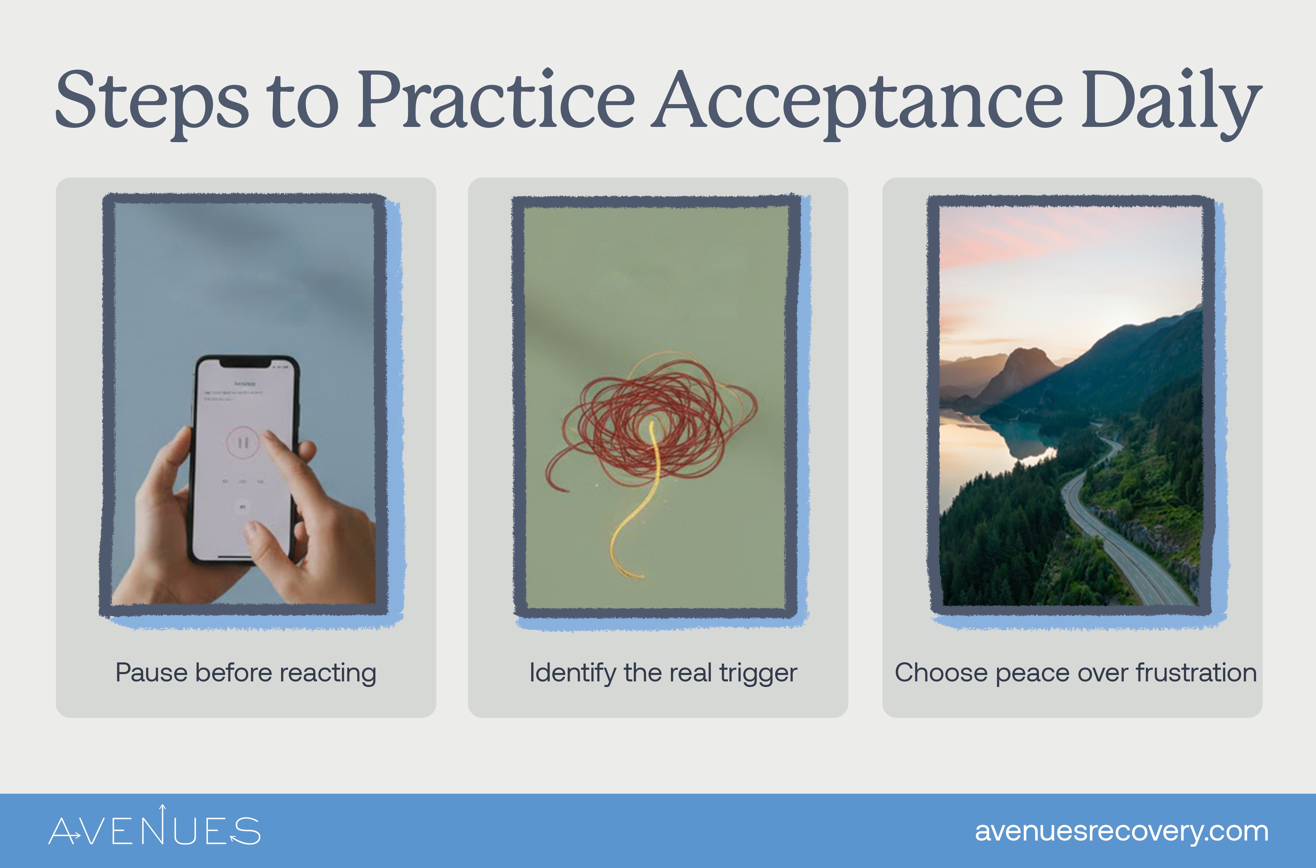Infographic of daily practice as Avenues Recovery explores acceptance prayer