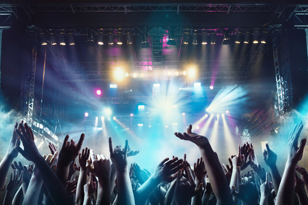 Crowd waves wildly at a music festival where the risk of an MDMA overdose is high