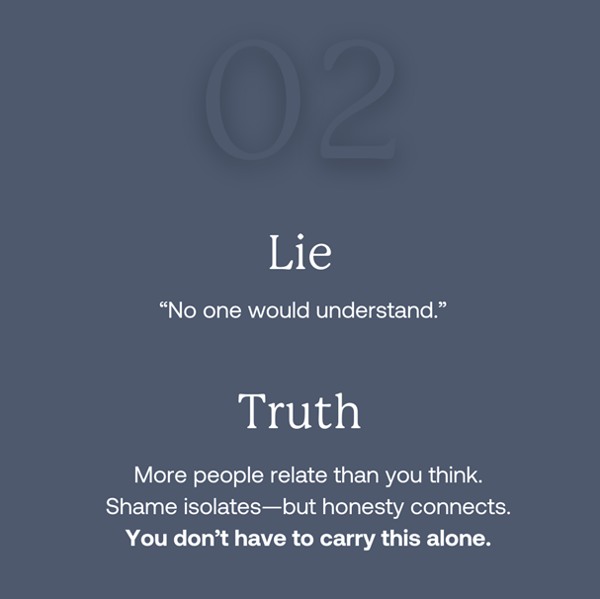 Image of white text on navy background as Avenues Recovery explores addiction lie #2: "No one would understand"