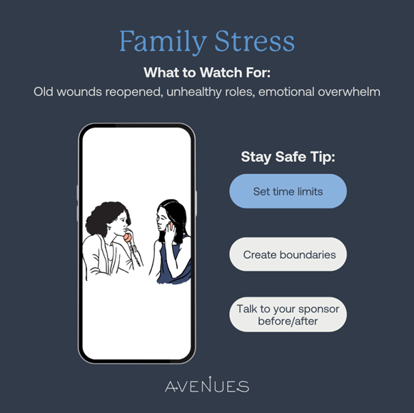Sketch of two women talking on phone as Avenues Recovery shares common summer relapse trigger #5: family stress